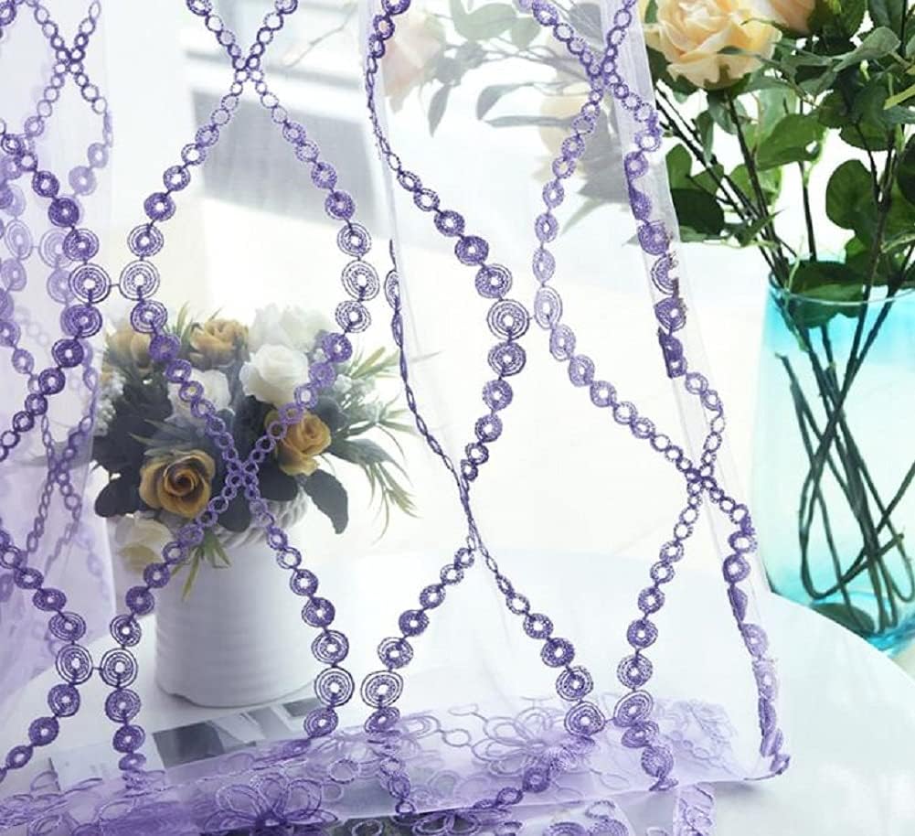 Modern Style Wave Floral Embroidered Voile Curtain Panel