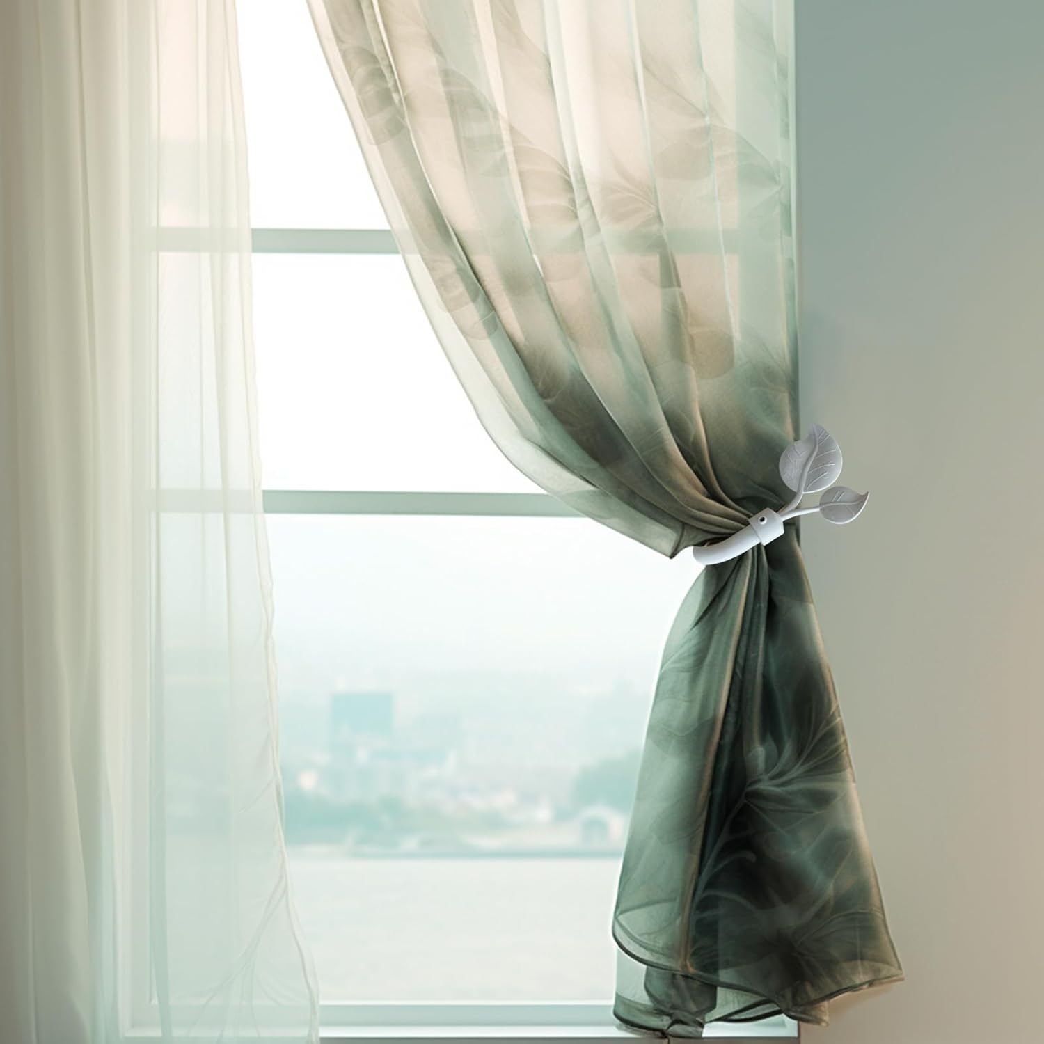 Matte White Leaf Shaped Curtain Holdbacks Set of 2