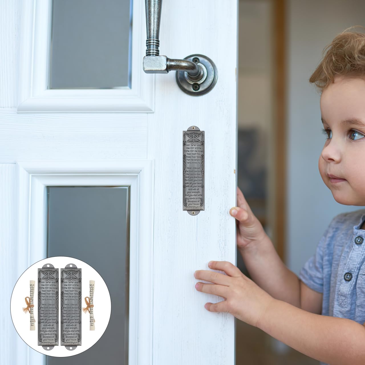 Kichvoe 2pcs Metal Mezuzah Set with Scroll