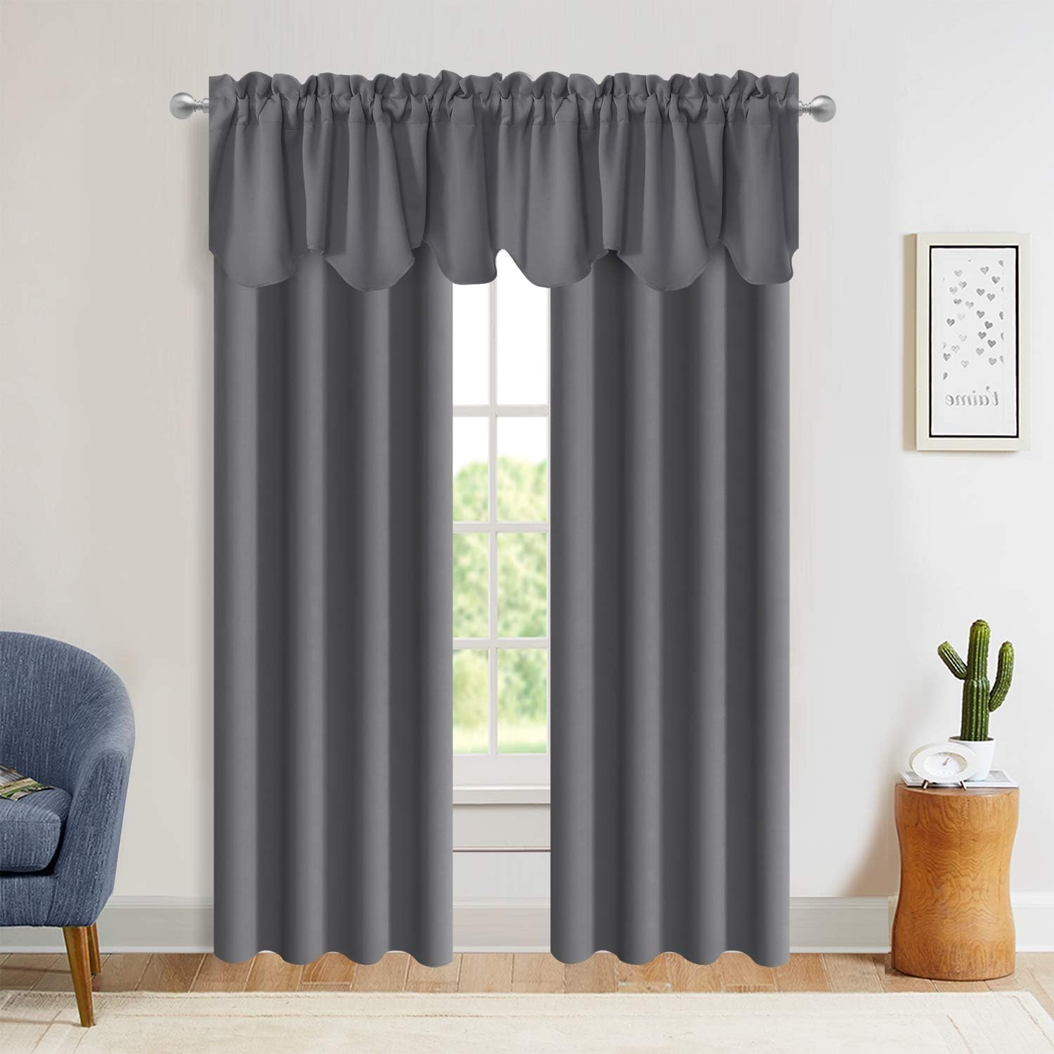 Aquazolax Grey Blackout Curtain Valances Set of 2