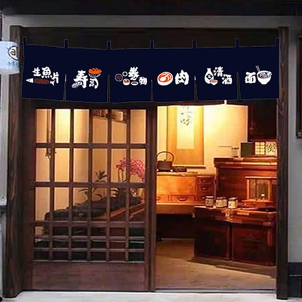 Japanese Sushi Restaurant Curtain Valance 45x165CM Royal Blue