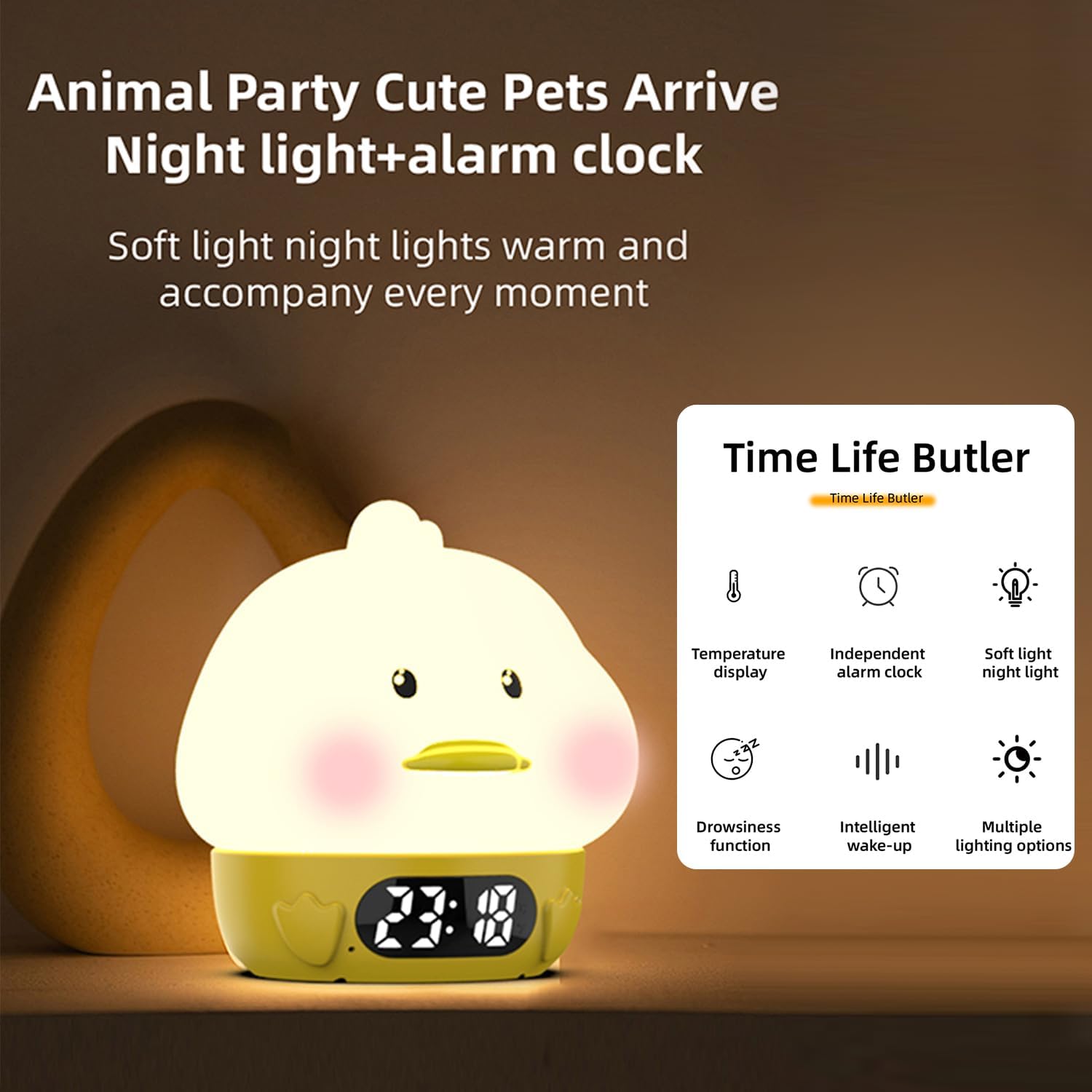 RUISHINE Alarm Clock Duck Night Light with Temperature Display