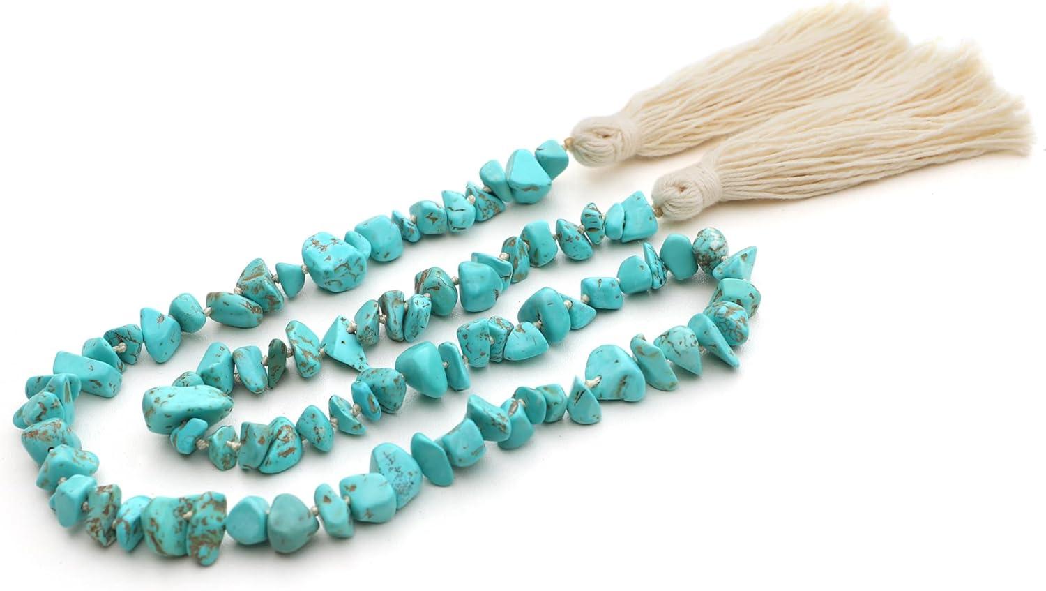 Natural Turquoise Gemstone Garland with Tassel 31 Inch Boho Decor