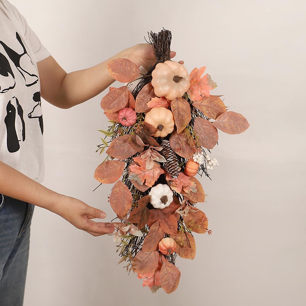 Artificial Fall Teardrop Swag Wreath 26 Inch Halloween Decor