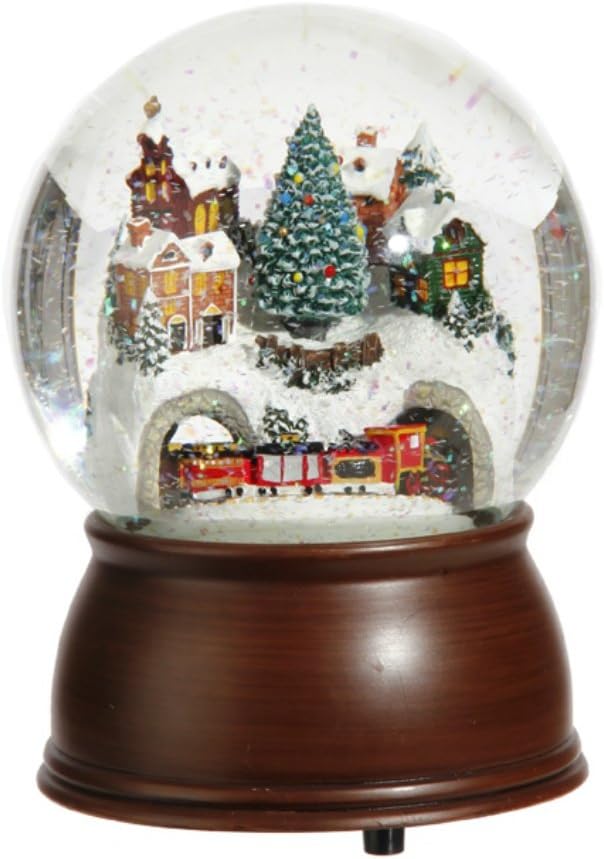 Raz 65 Inch Musical House and Moving Train Glitter Globe