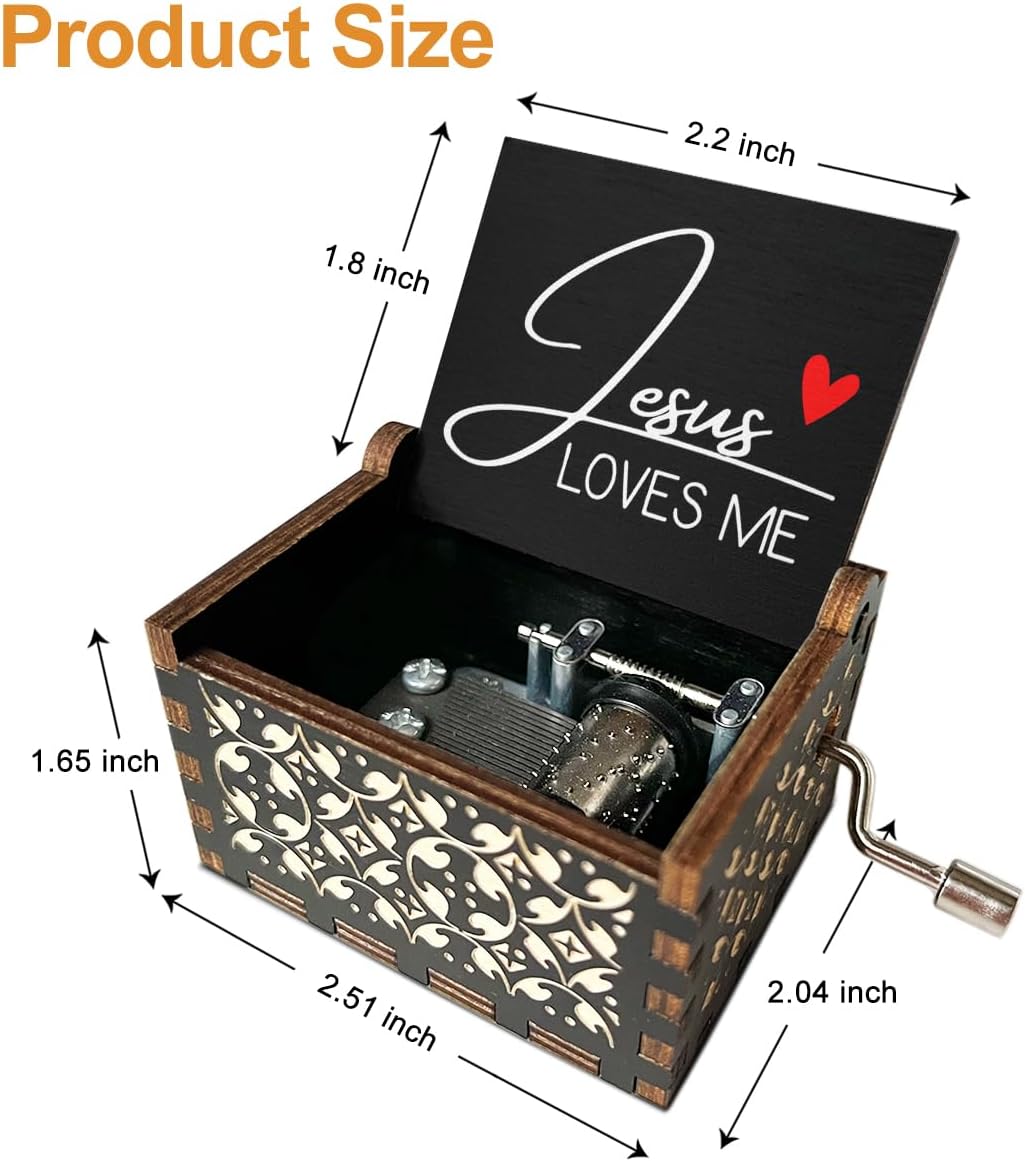 Jesus Loves Me Wooden Music Box with Hand Crank