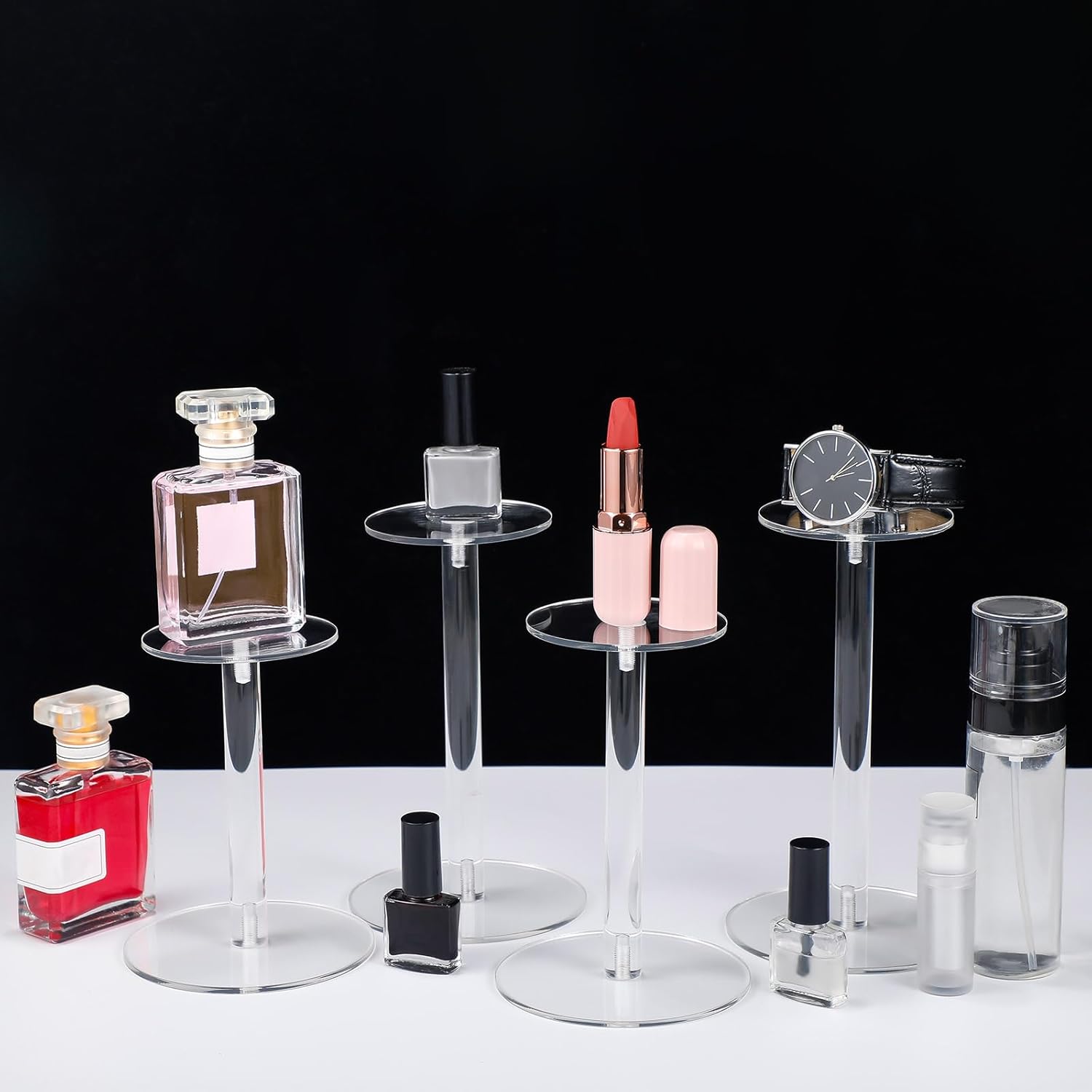 Soaoo 4 Round Acrylic Display Stands Set for Hats Jewelry Watches