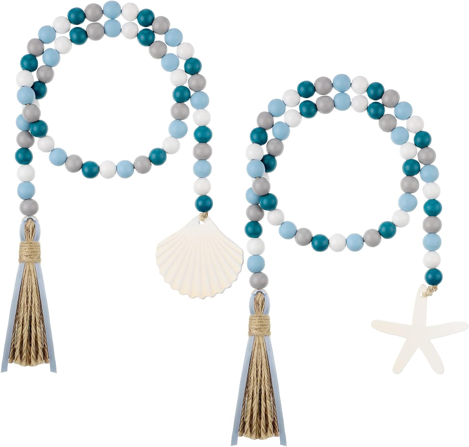 2 Pcs Farmhouse Seashell Garland with Tassels Decor Set
