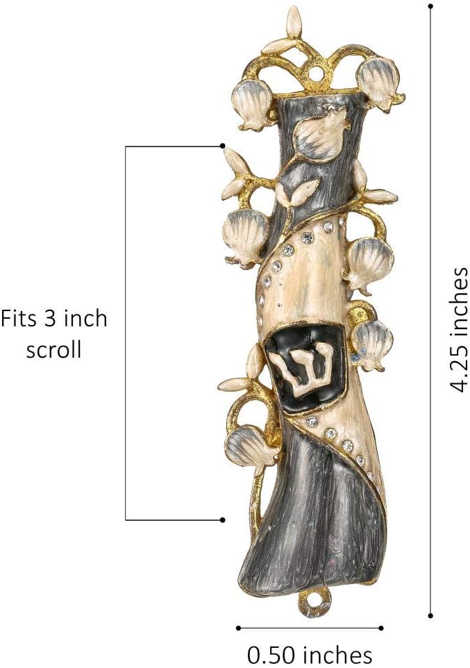 Matashi Hand Painted Mezuzah with Gold and Crystals