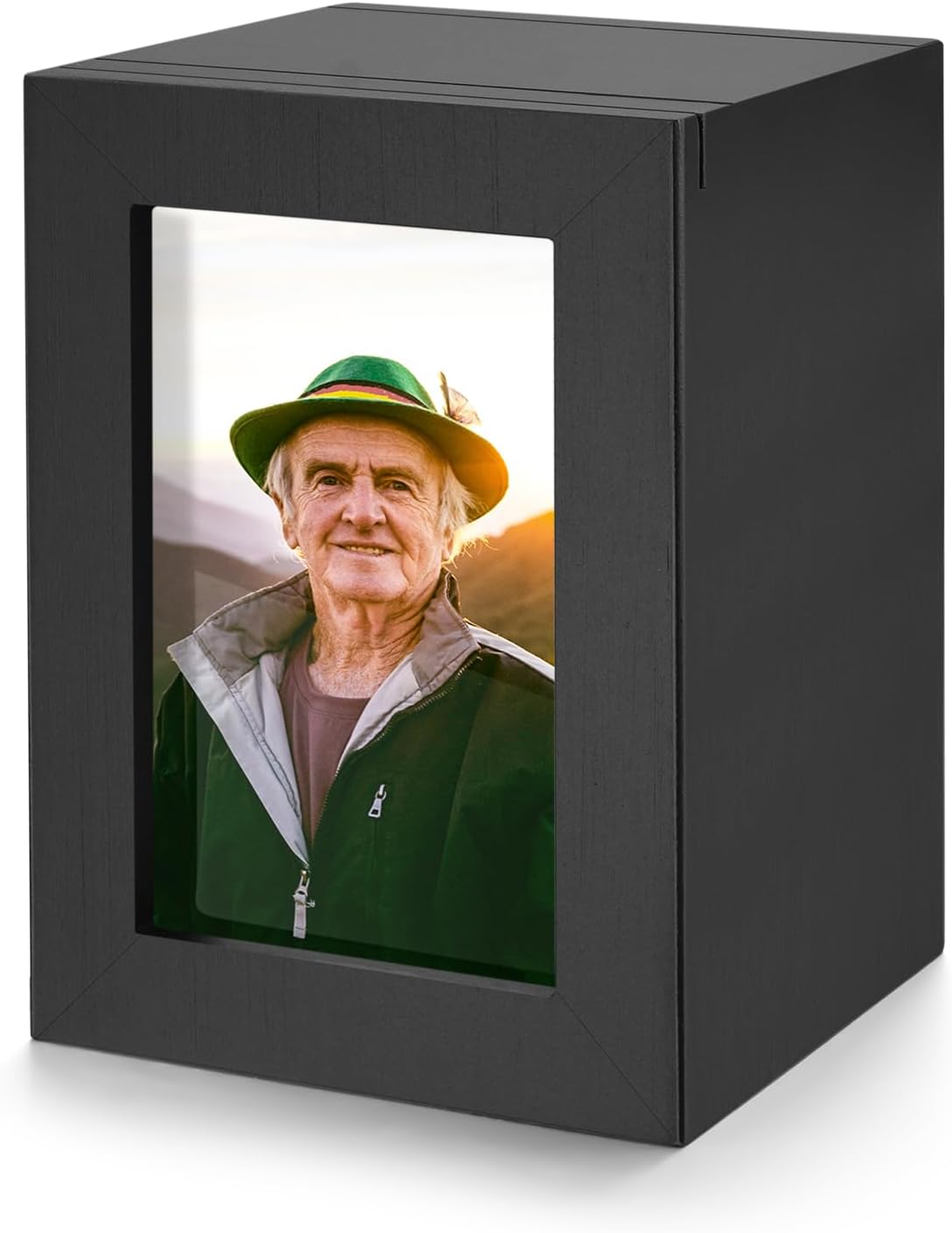 SOITIS Small Wood Urn for Human Ashes Black with Photo Frame