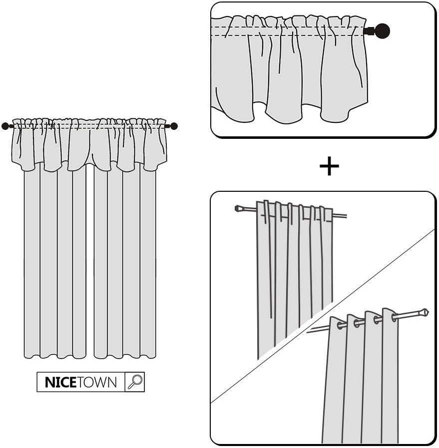 NICETOWN Valance 52x18 Scalloped Rod Pocket Black 1-Pack