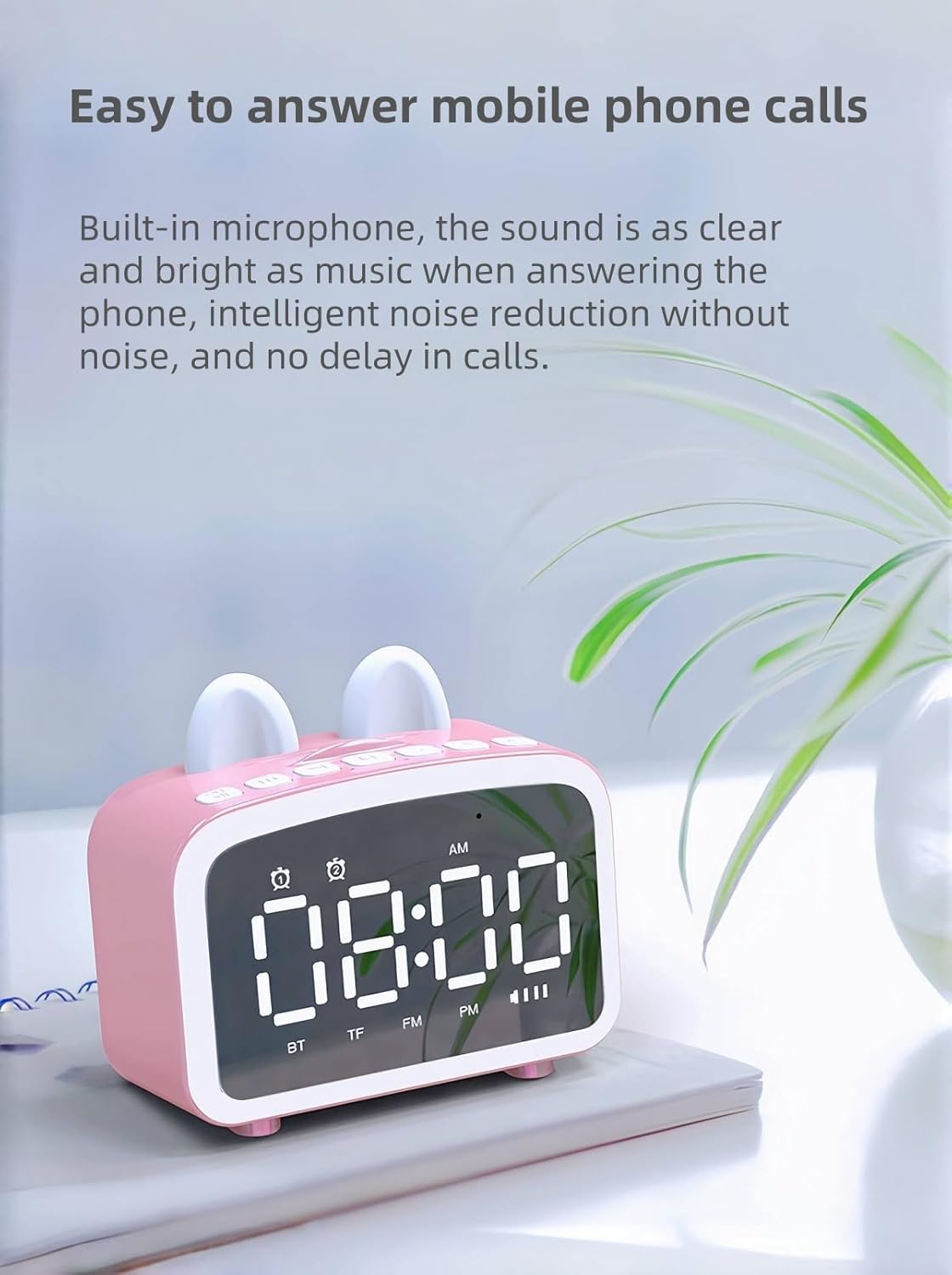 Bluetooth Alarm Clock with FM Radio and Night Light Pink