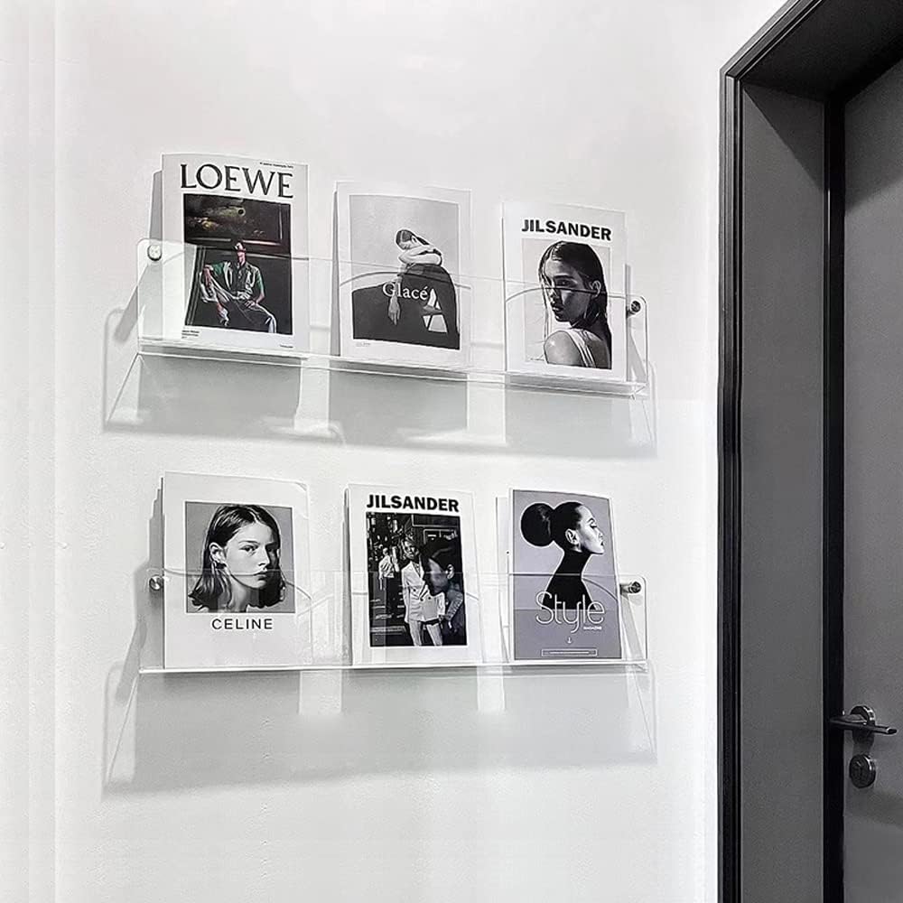 DuvinDD 2 Pack Acrylic Magazine Holder Wall Mount Floating Rack