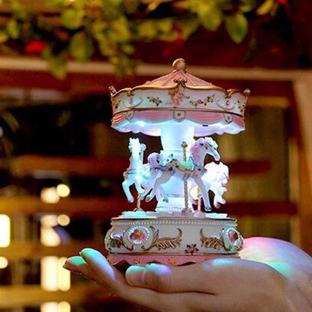 3-Horse Carousel Music Box with LED Lights