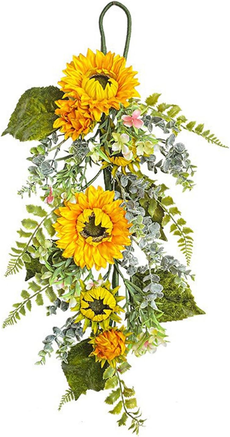275in Artificial Sunflower Teardrop Wreath Yellow