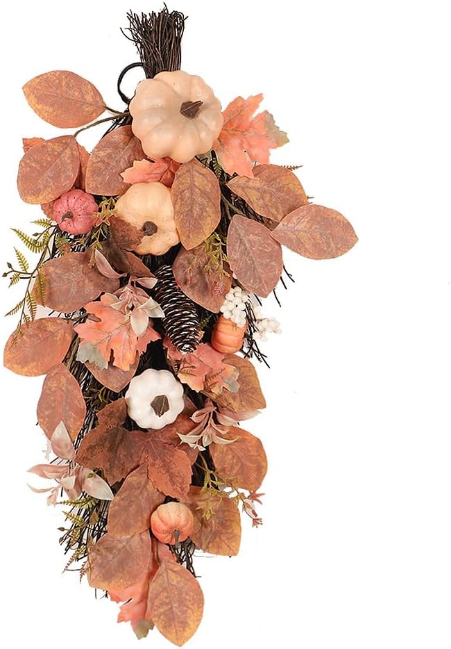 Artificial Fall Teardrop Swag Wreath 26 Inch Halloween Decor