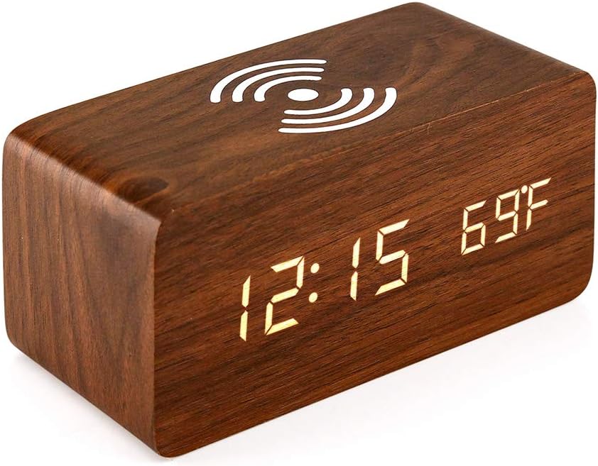 OCT17 Smart Alarm Clock with Wireless Charging Pad and LED Display Brown