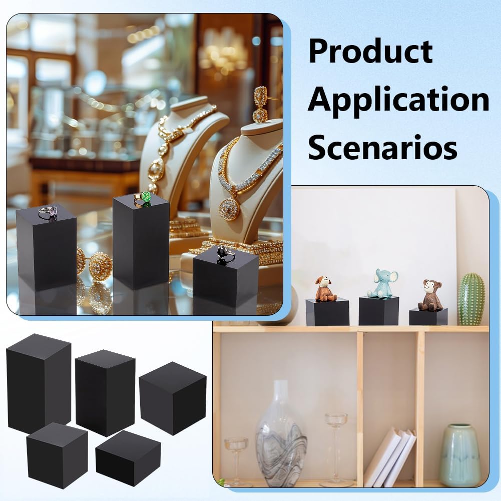 BENECREAT 5Pcs Black Acrylic Cube Display Blocks