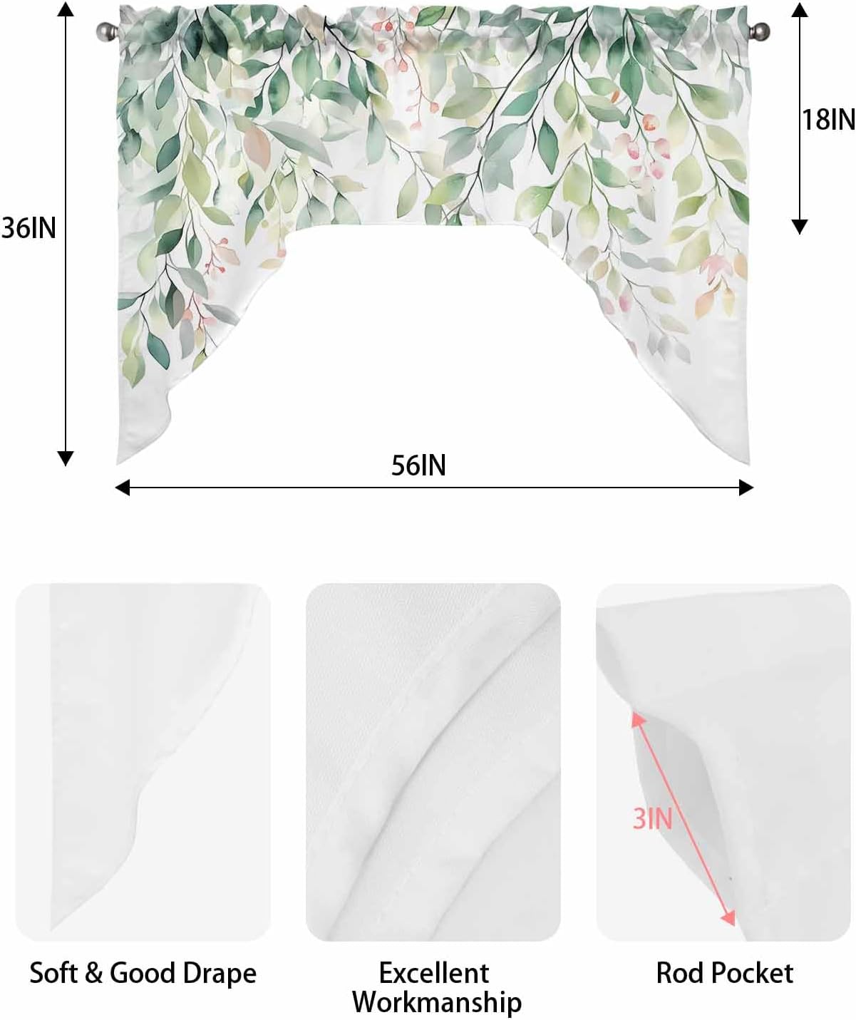 Green Botanical Swag Valance 56x36 for Windows
