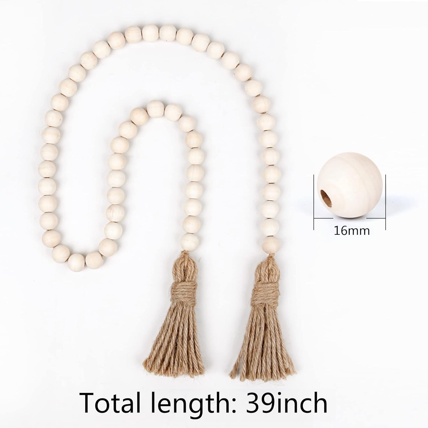 RAMIRABI Wooden Bead Garland with Tassels 39 Inch