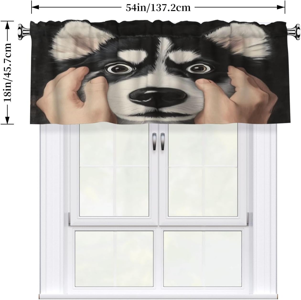 Funny Husky Face Valance Curtains 18x54 Inch Black