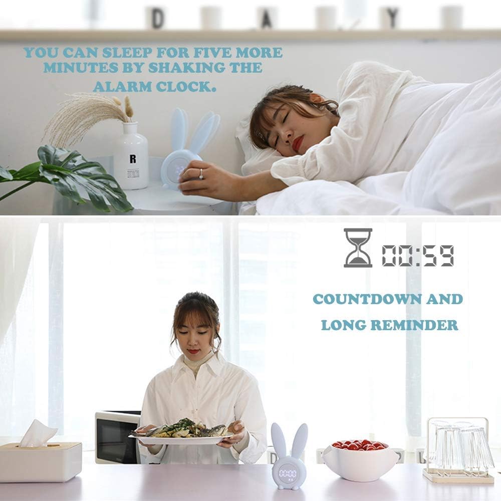 Cute Rabbit Alarm Clock with Temperature Display and Night Light
