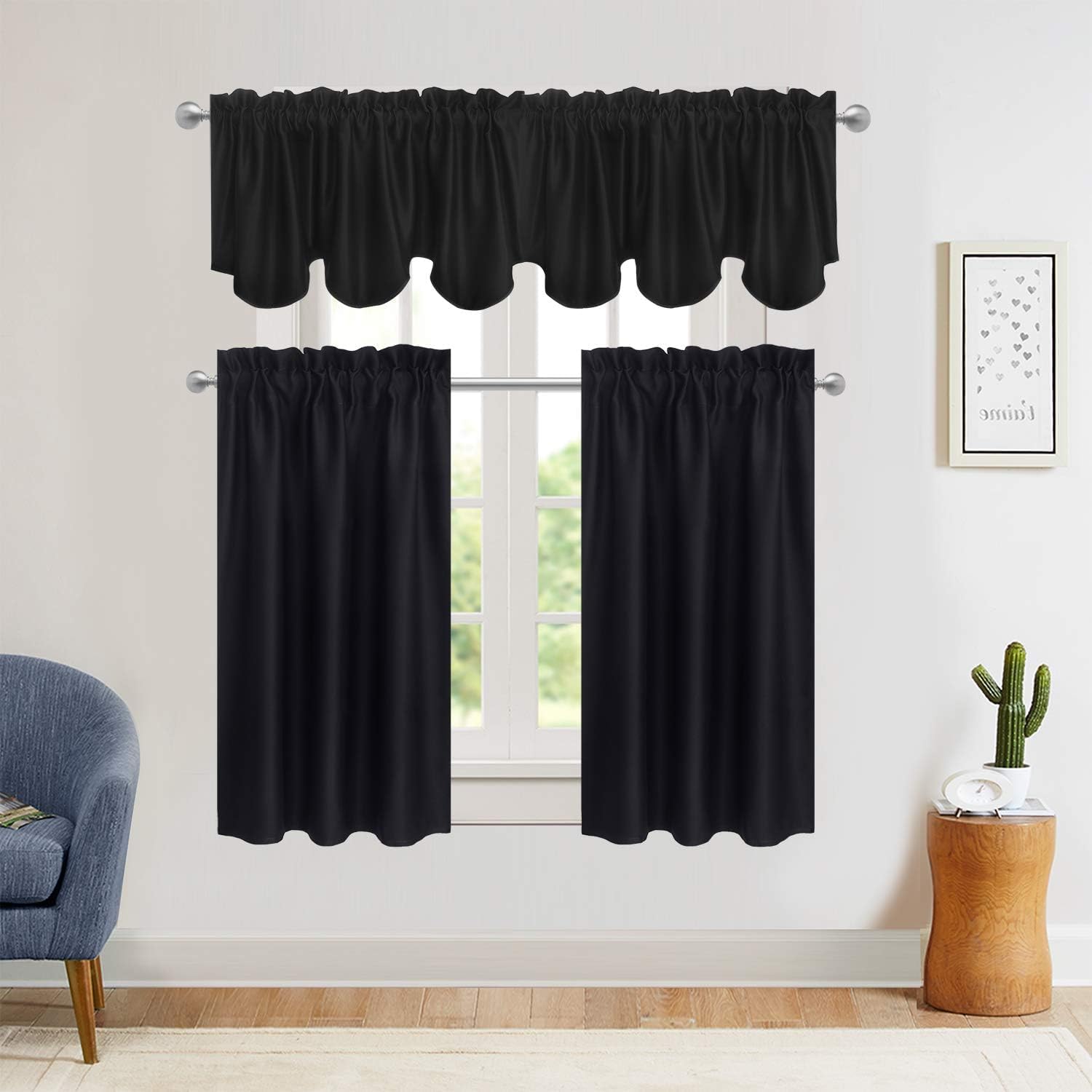Aquazolax Black Valance Curtains 52x18 Inch 1 Panel