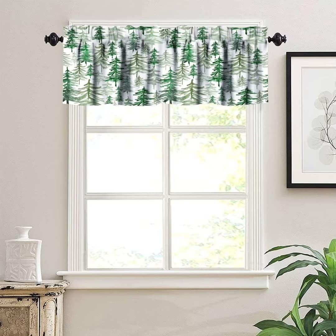 Green Forest Tree Valance Curtain Pine Coniferous Design 54x18in