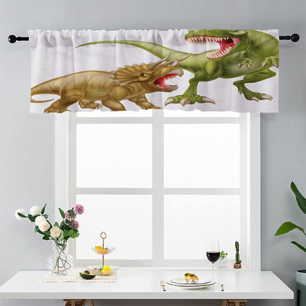 Dinosaur Window Valance with Blackout Fabric 42x18 Inches