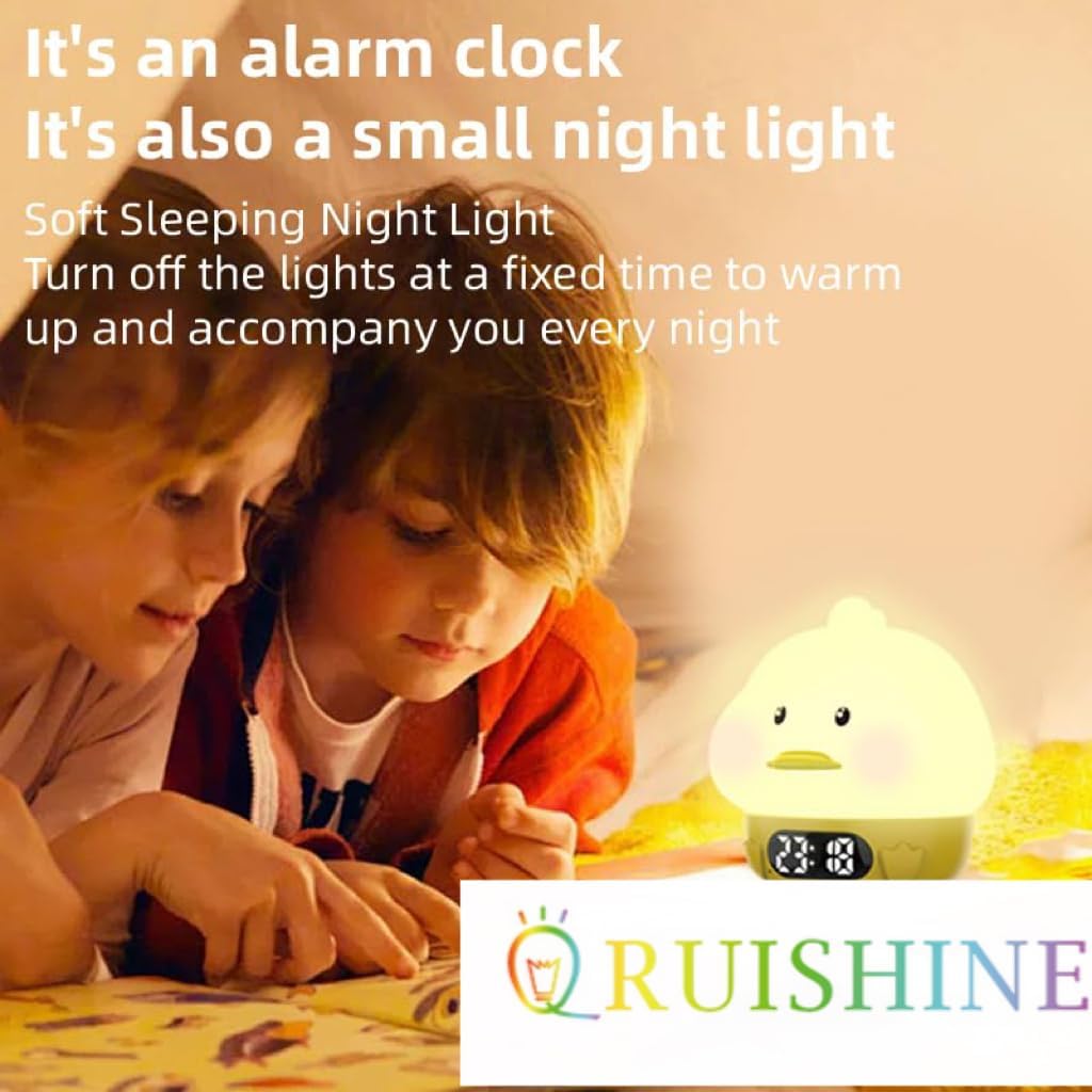 RUISHINE Alarm Clock Duck Night Light with Temperature Display