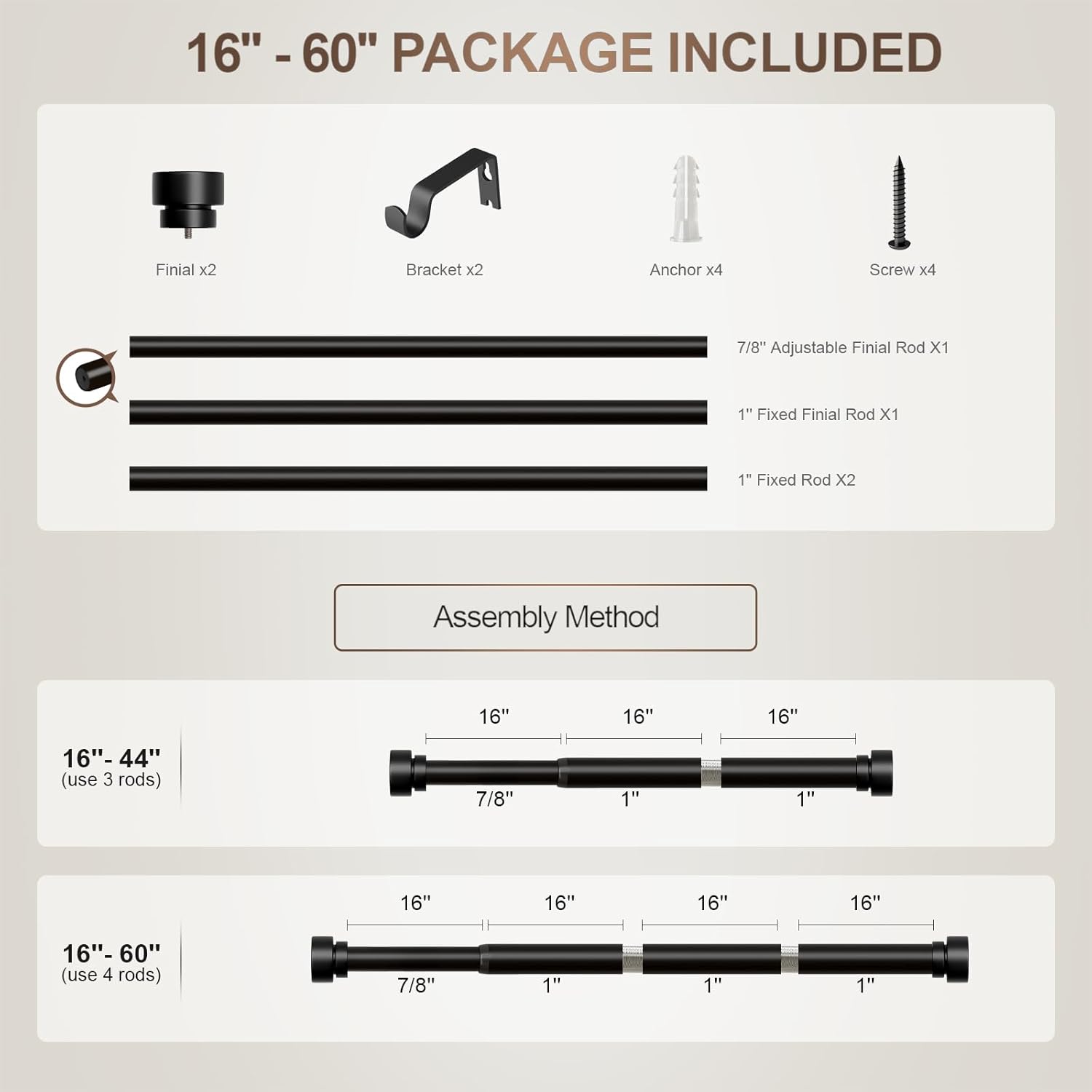 Modern Black Curtain Rods 1 Diameter Adjustable Length Heavy Duty