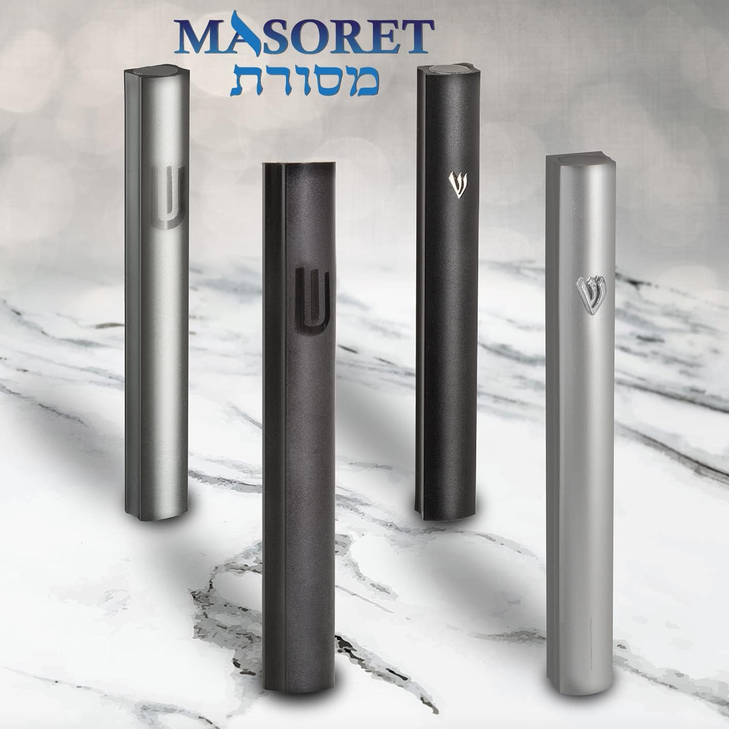 3-Piece Aluminum Door Mezuzah Cases with Hebrew Shin