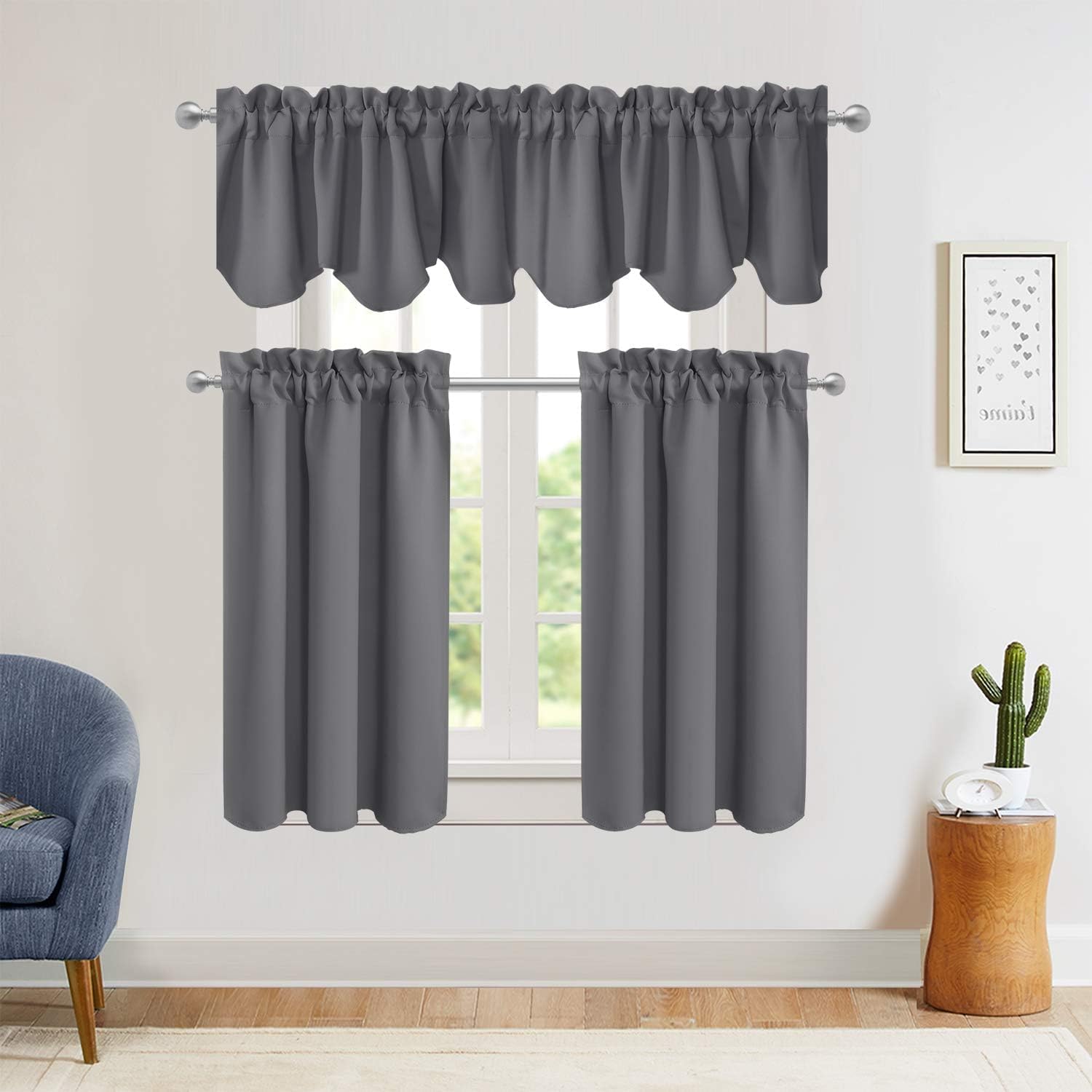 Aquazolax Grey Blackout Curtain Valances Set of 2