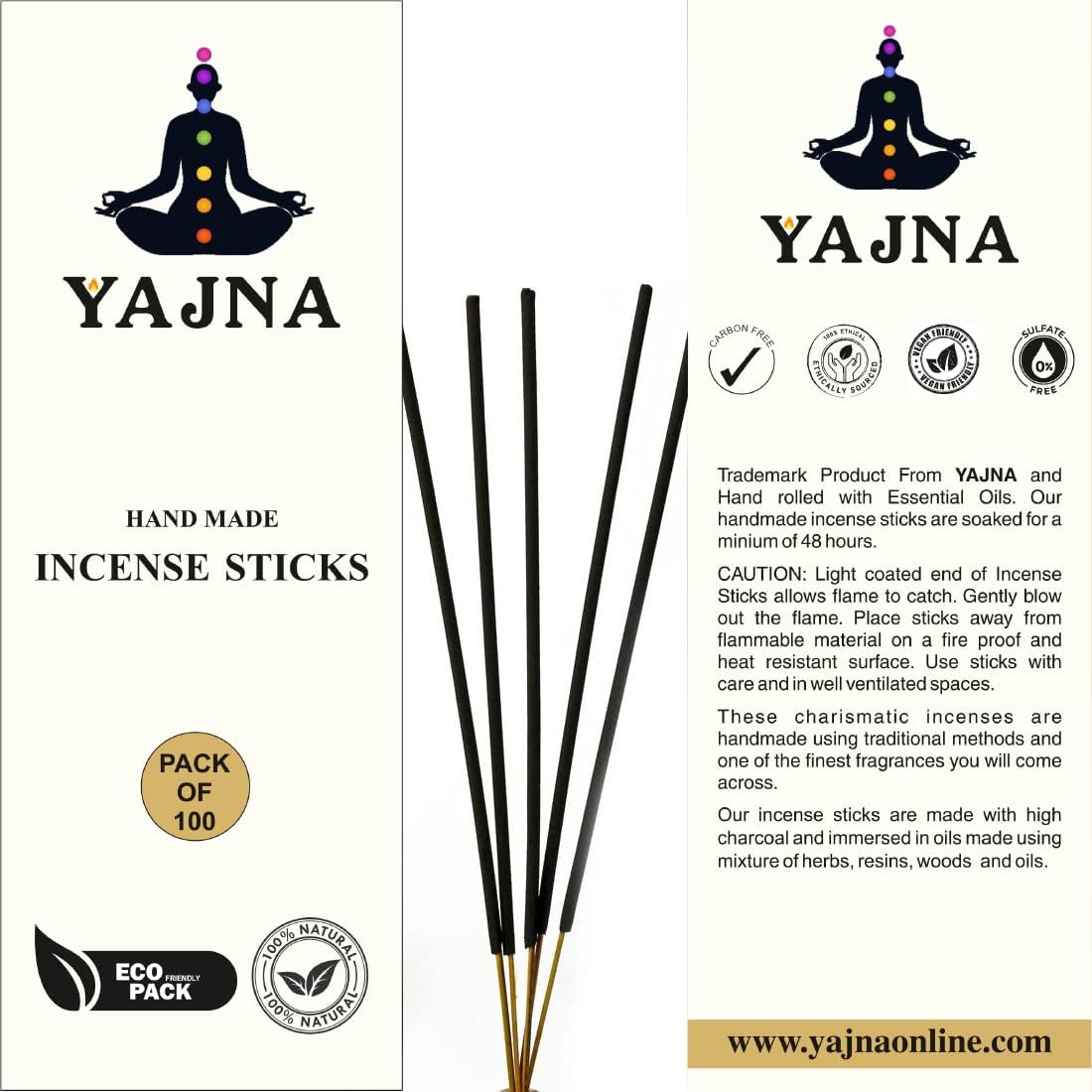 Yajna Sandalwood Incense Sticks Natural 100 Sticks 150GM