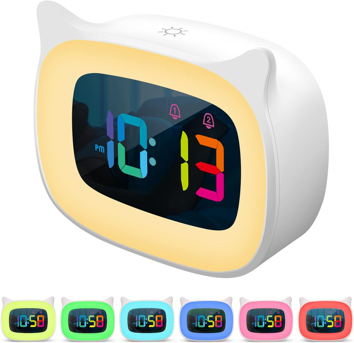 Cute Cat Ear Alarm Clock with RGB Night Light and 18 Ringtones
