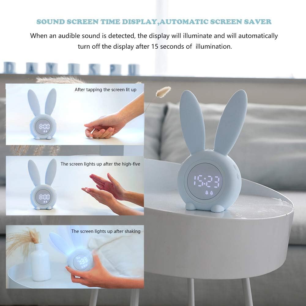 Cute Rabbit Alarm Clock with Temperature Display and Night Light