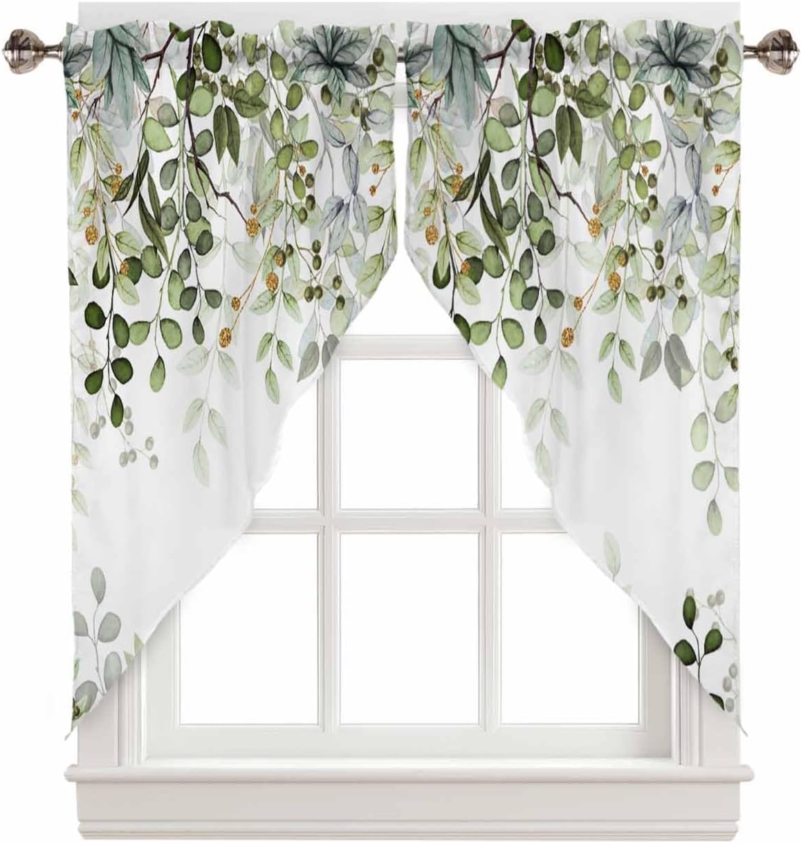 Swag Curtain Valances Eucalyptus Leaves Sage Green Kitchen Window Treatment