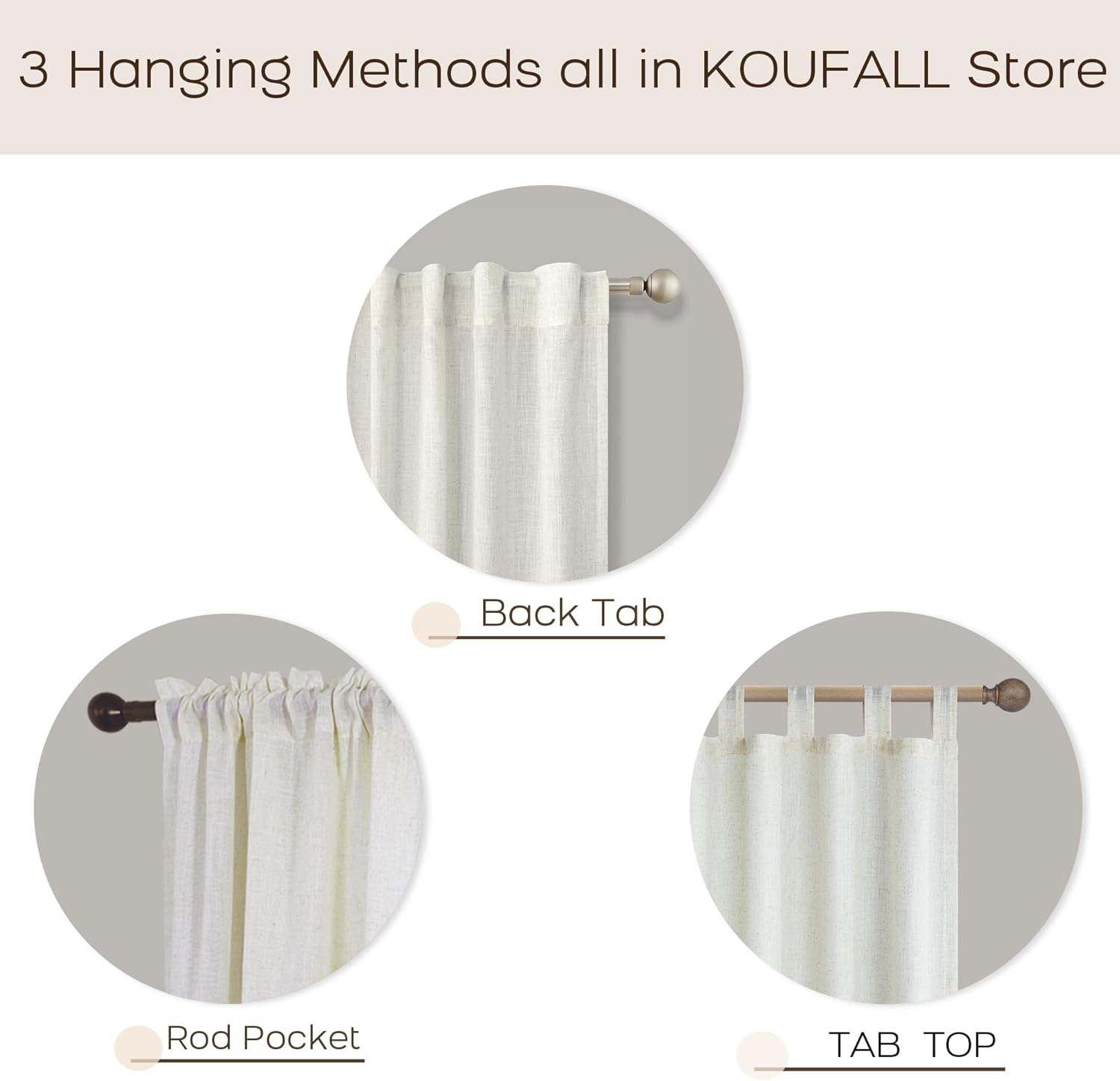 KOUFALL Linen Grommet Curtains Set of 2