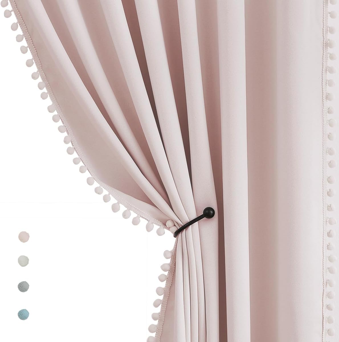 Treatmentex Pompom Blackout Curtains 52x84 Energy Efficient Thermal Panels