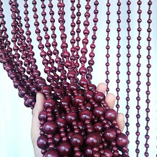 OKUOKA Beaded Door Curtain Retro Style Red Wine Handmade