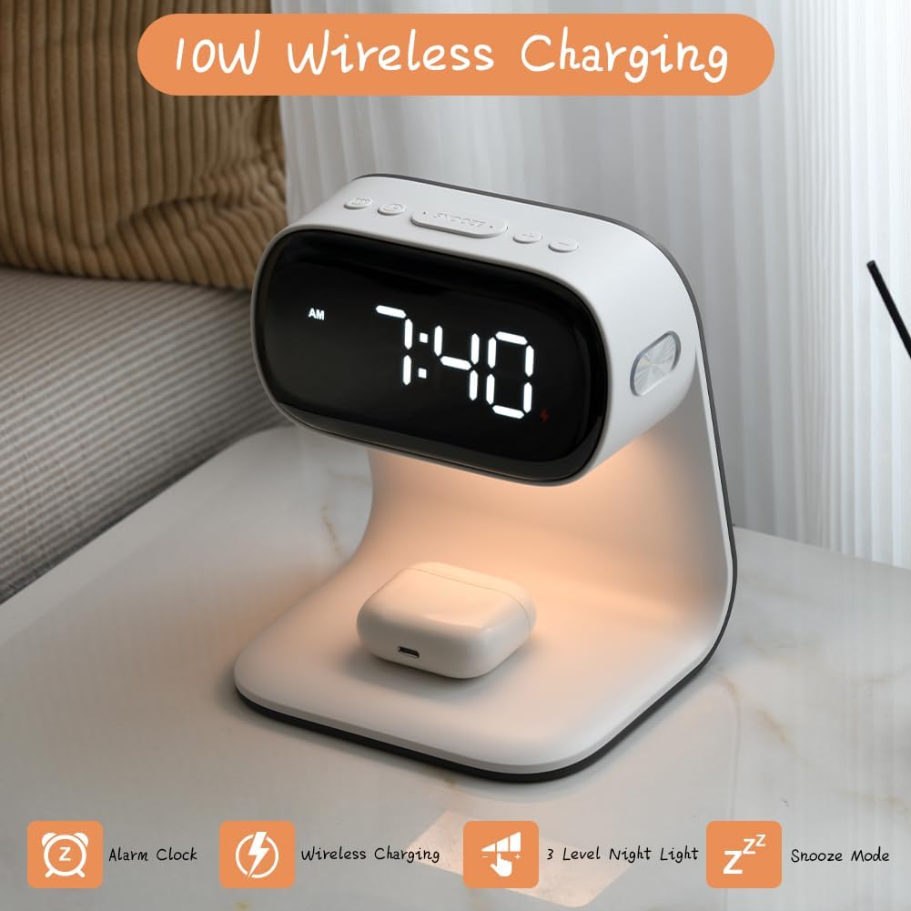 WILIT Alarm Clock with Wireless Charging and Night Light