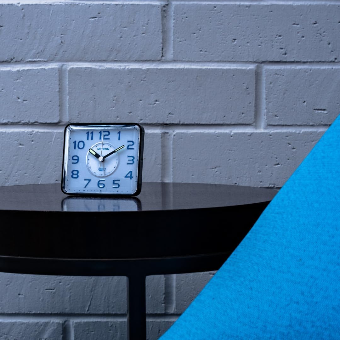 Miykon Small Square Analog Alarm Clock - Silent Non-Ticking LED Light Battery Operated