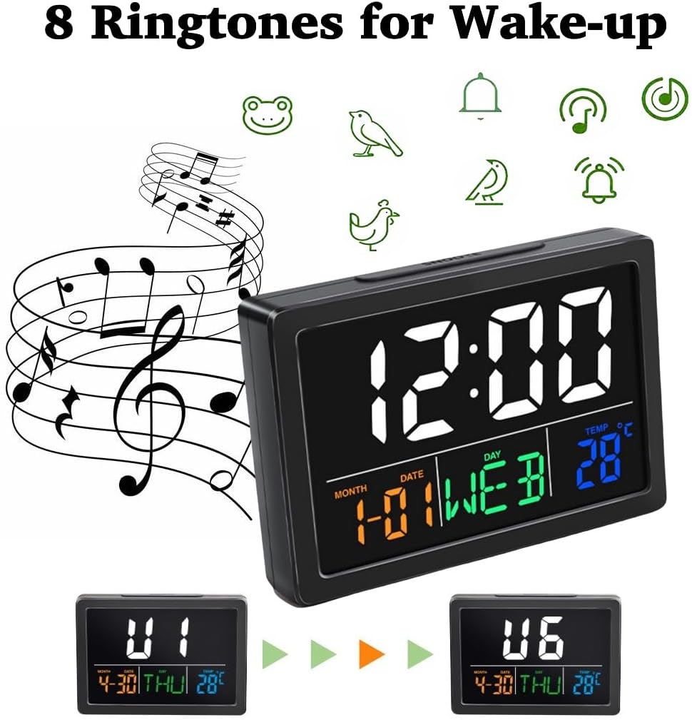 WQV Digital Alarm Clock with Calendar and Temperature Display