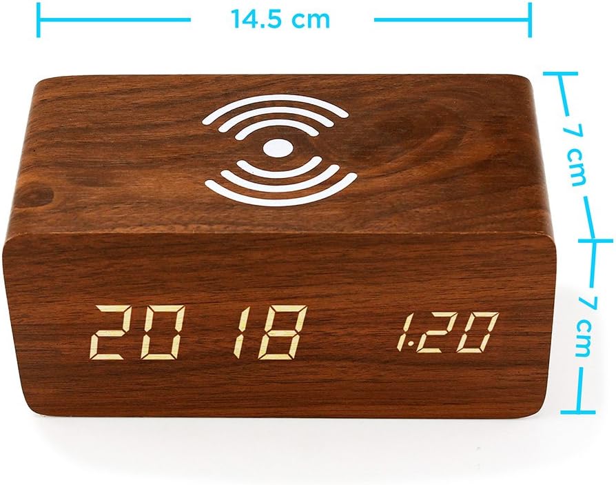 OCT17 Smart Alarm Clock with Wireless Charging Pad and LED Display Brown