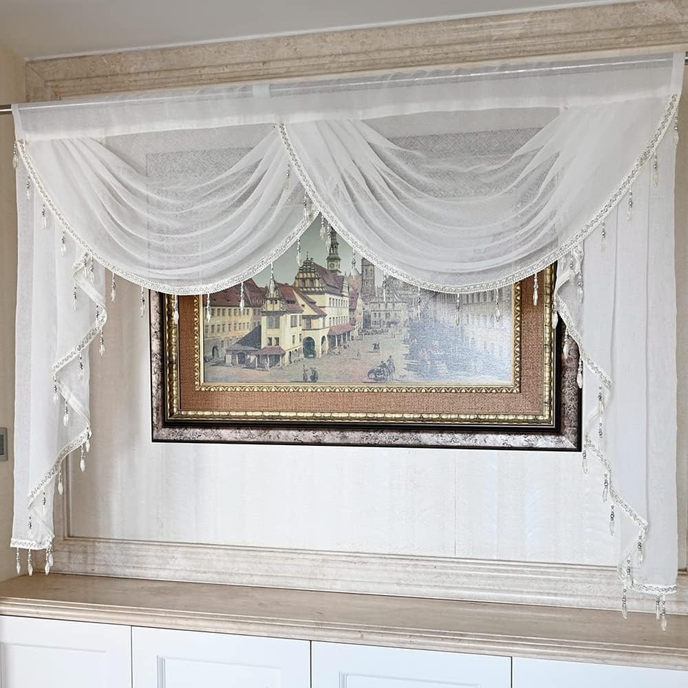 Simple Style White Sheer Curtain Valance for Living Room