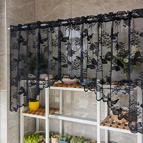 KMSG Butterfly Embroidered Sheer Curtain Valance with Rod Pocket