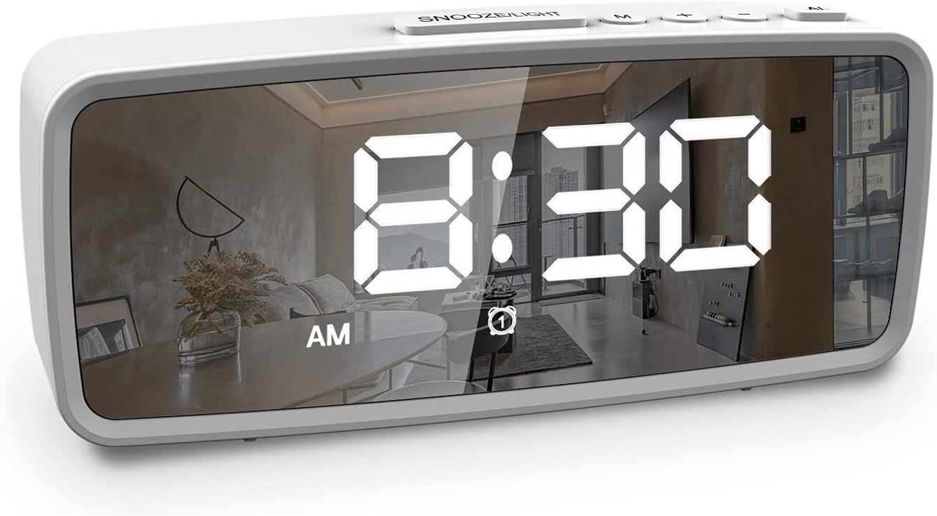 VAUNO Small Digital Alarm Clock with Dimmer and Dual Alarms