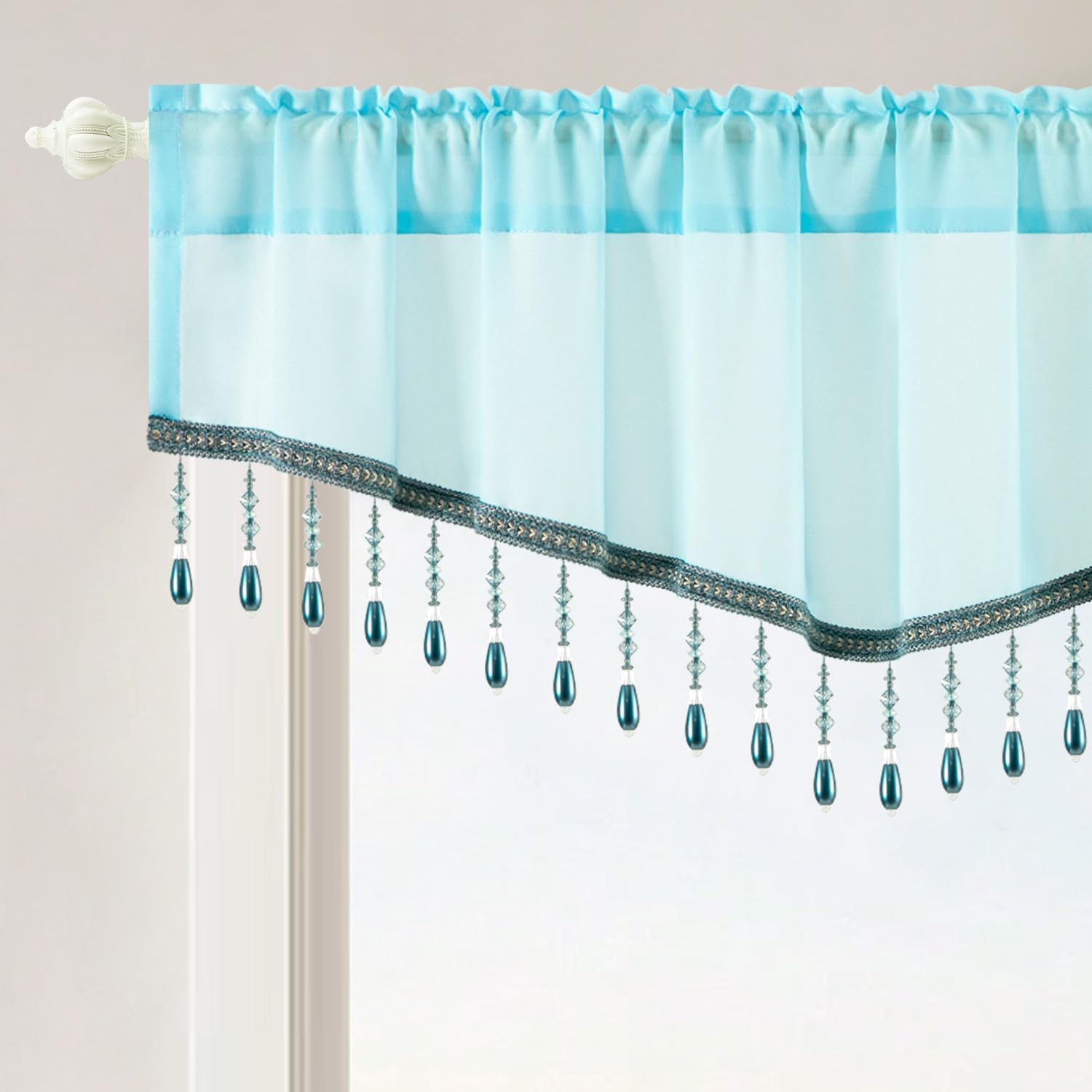 VOGOL Light Blue Sheer Valance 52x18 Inches 1 Panel