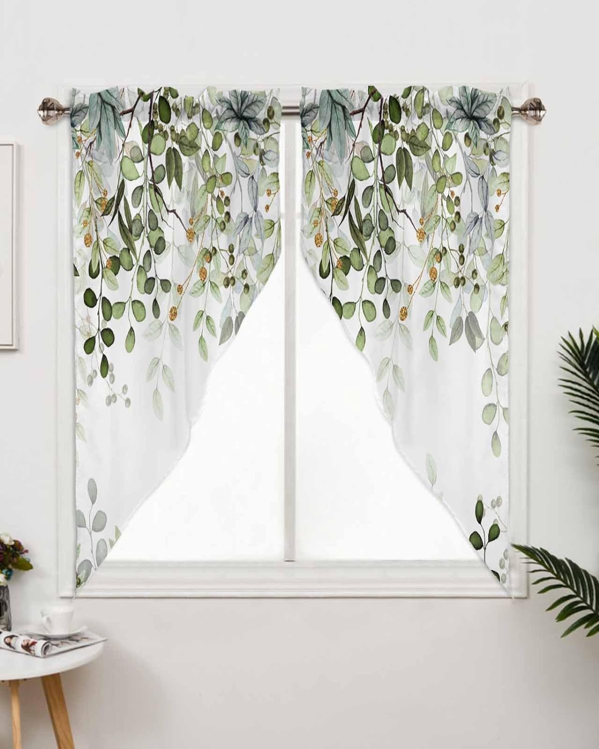 Swag Curtain Valances Eucalyptus Leaves Sage Green Kitchen Window Treatment