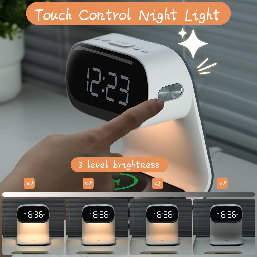 WILIT Alarm Clock with Wireless Charging and Night Light